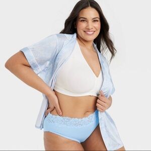 Women’s Cotton Blend Bikini Underwear with Lace - Aiden Blue 1x